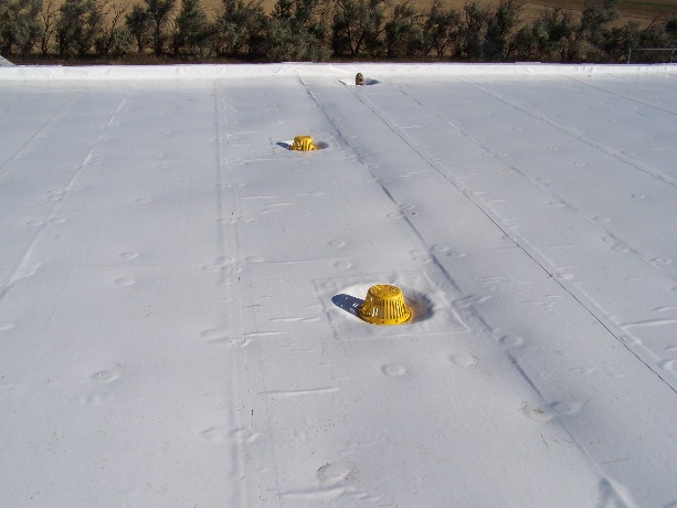 Flat white roof surface with vent